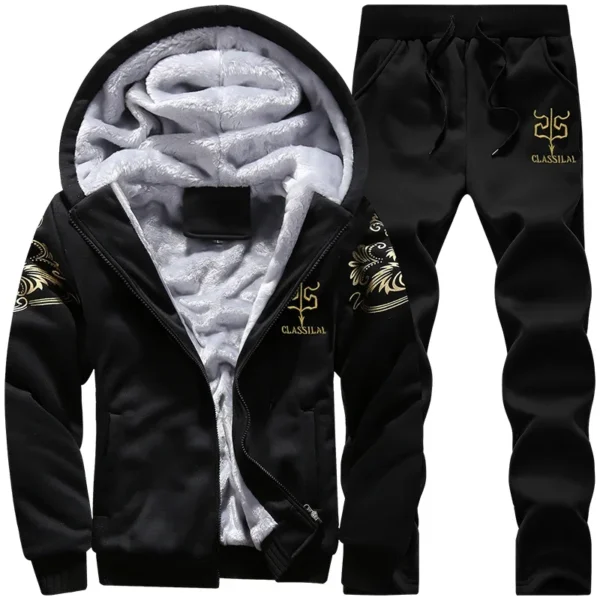 Men's autumn and winter sports set hooded casual cardigan jacket outdoor thickened warm sports shirt+pants two-piece set - Image 5