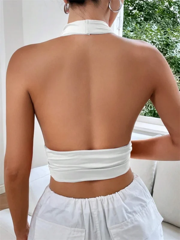 Sleeveless Backless Deep V-neck Halter Top Women Summer 2024 Club Party Sexy Solid Color Crop Tops Streetwear Y2K Clothes - Image 5