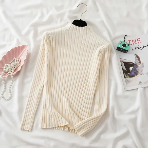 Women Pullover Ribbed Knitted Sweater Autumn Winter Pullovers Turtleneck Long Sleeve Slim Basic Solid Female Sweaters Tops - Image 4