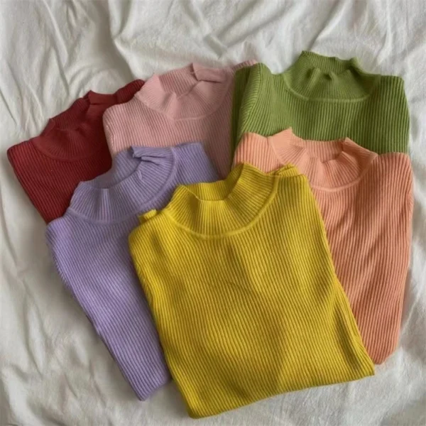 Autumn Winter High Collar Long Sleeve Skinny Elastic Casual Tops Bottoming Sweater Women Basics Knitted Warm Knitwear Pullovers - Image 6