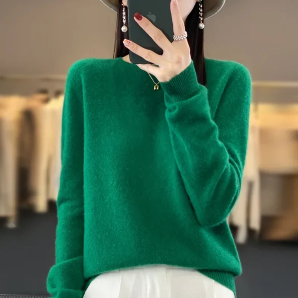 Premium 100% Merino Wool Knitted Sweater Women 2024 Autumn Winter Lightweight Warm Jumper Classic O-neck Long Sleeve Pullovers - Image 6