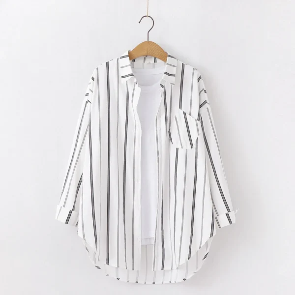 Loose Casual Striped Shirts Women 2024 New Ladies Sweet Simple Style Long Sleeve Print Shirt Female Blouse and Tops Lady Clothes - Image 3