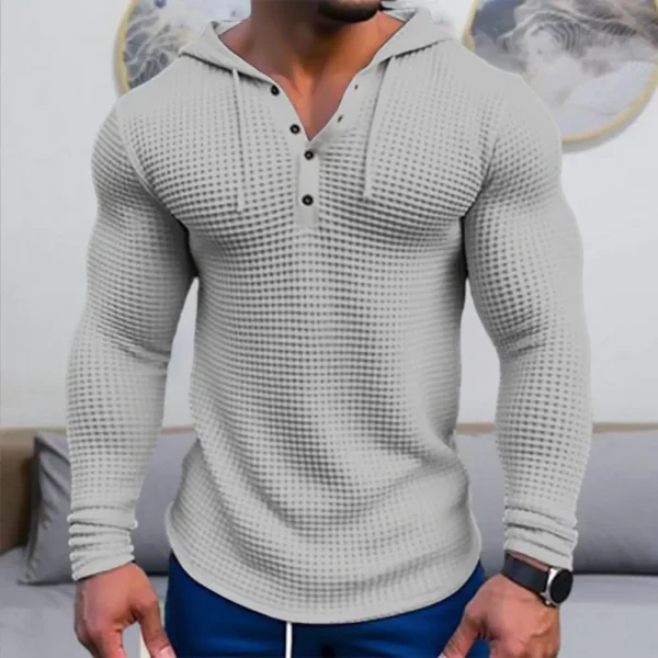 Men Spring Autumn Sweatshirt Top Long Sleeve Solid Color Slim Fit Breathable Casual Pullover Shirt Hooded Top - Image 3