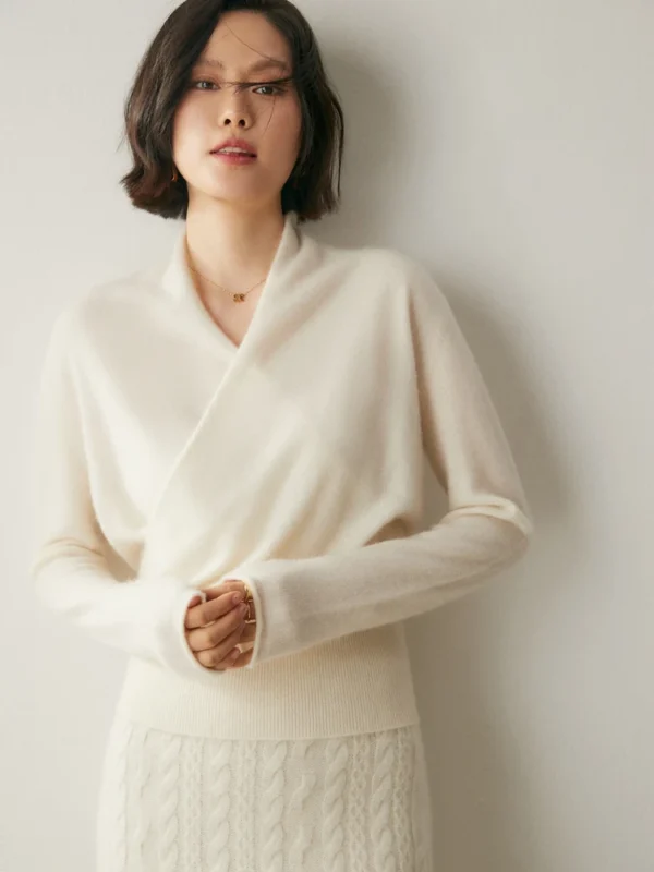 Addonee Fashion Spring Autumn Long Sleeve Women 100% Cashmere Knitwear Sweater V-Neck Loose Basic Elegant Clothing Top - Image 3