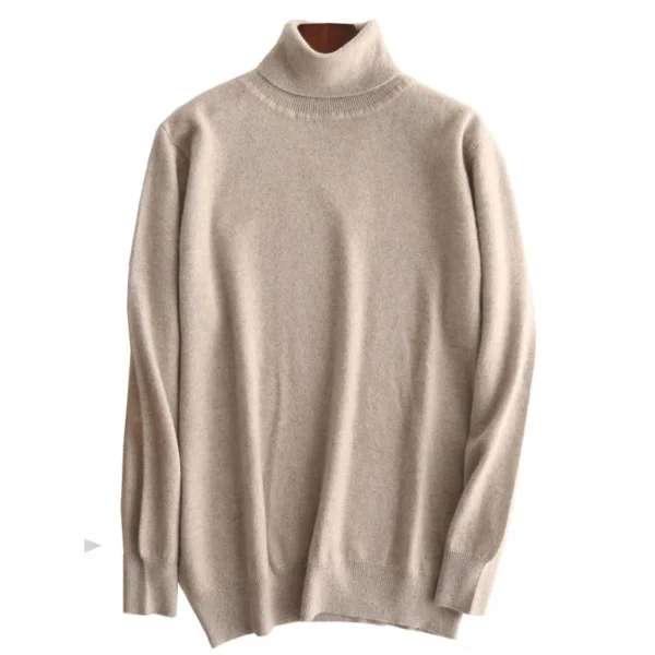 100% Cashmere Wool Men's Turtleneck Knit Sweater 2024 Autumn Winter High Collar Warm Jumper Men Turtle Neck Knitted Pullover - Image 2