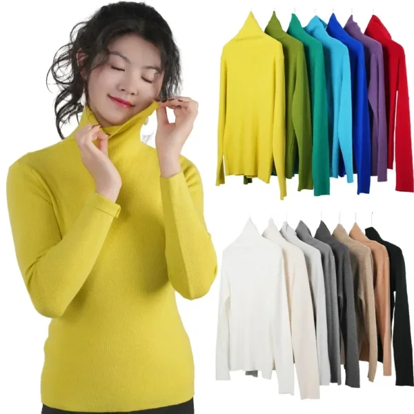 Women Long Sleeve Sweater High Collar Thermal Tops Turtleneck Woman Winter Thin Slim Jumpers Choker Sweaters XMAS Gift 2025 New - Image 2