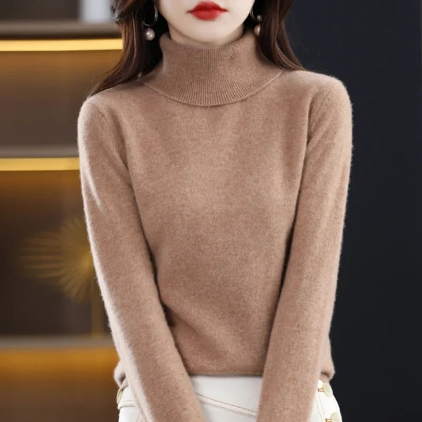 Wool Cashmere Sweater Women's Pullover Long Sleeve Autumn and winter High Turn-Down Collar Knit Sweater High Quality Jumper Top - Image 3