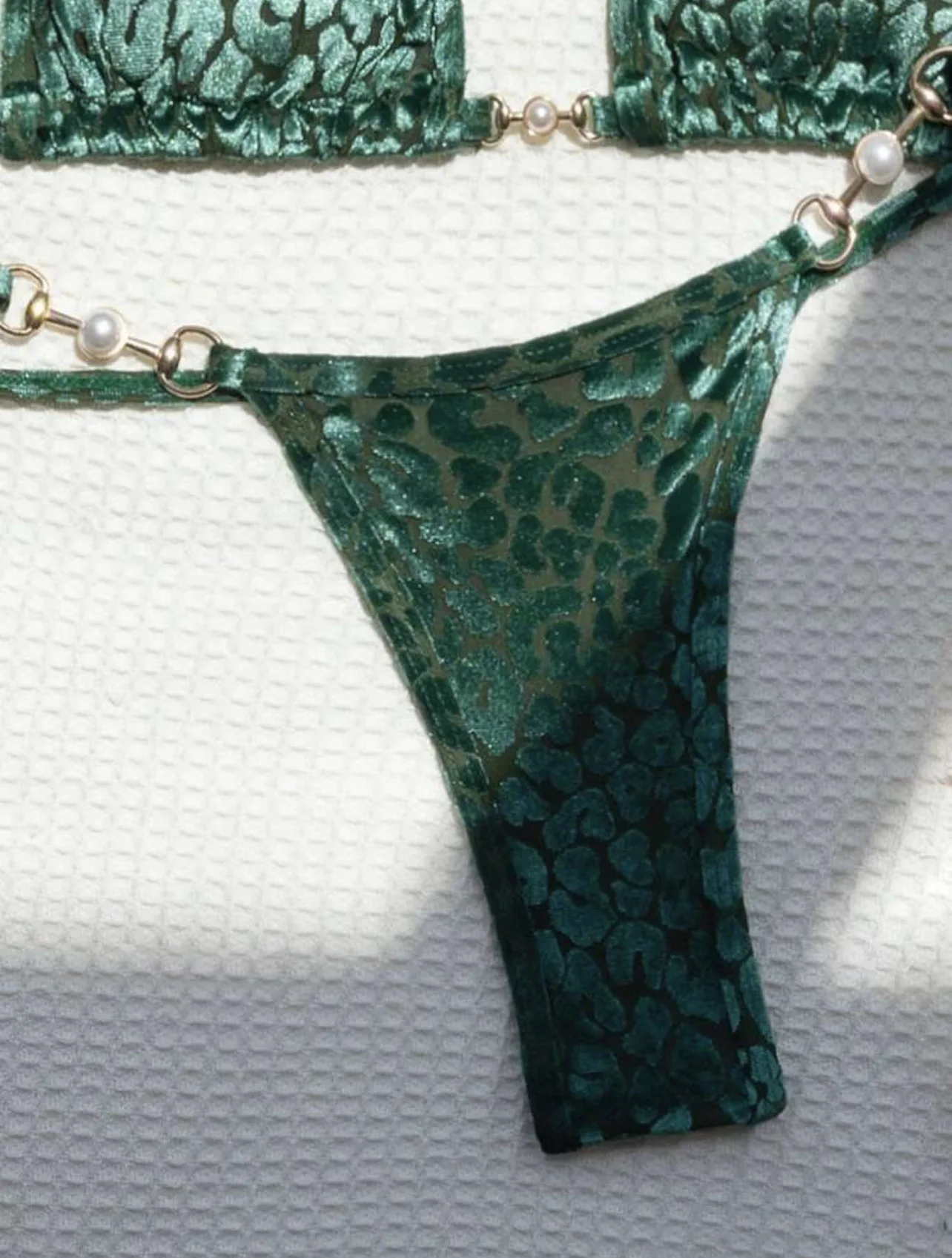 2024 Brazilian Summer Women Leopard Pearl Bathing Suit Beachwear Thong Two Pieces Set Special Fabric Halter Neck Swimwear Bikini - Image 3
