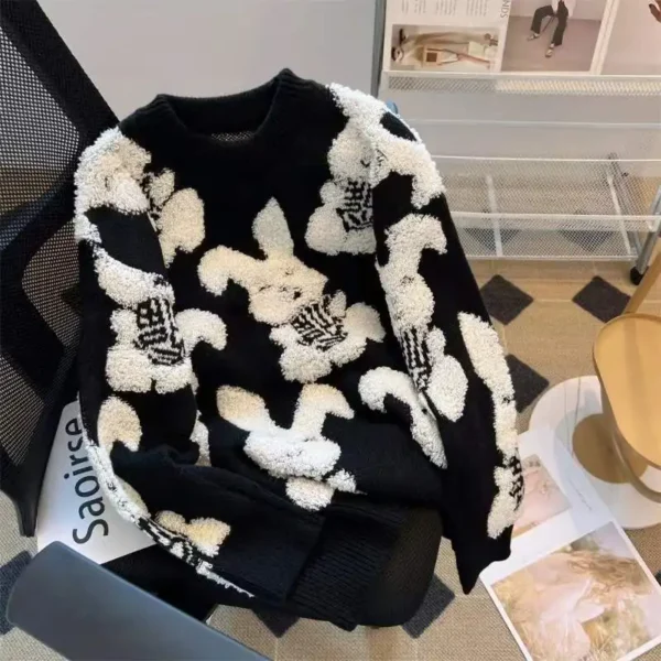 Red Rabbit Sweater Women Zodiac Year Western Style Autumn and Winter New Loose Lazy Style Knitted Sweater Top - Image 2