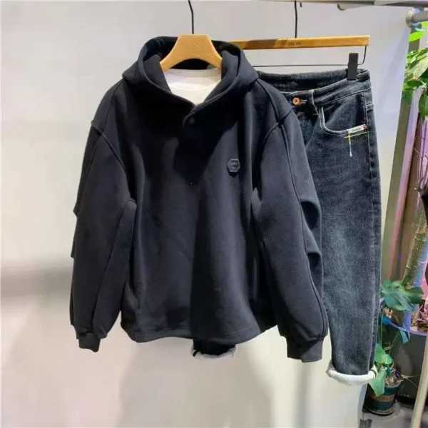 Loose Hooded Sweatshirt with Men's Design Sense Simple and Casual Fashion Jacket
