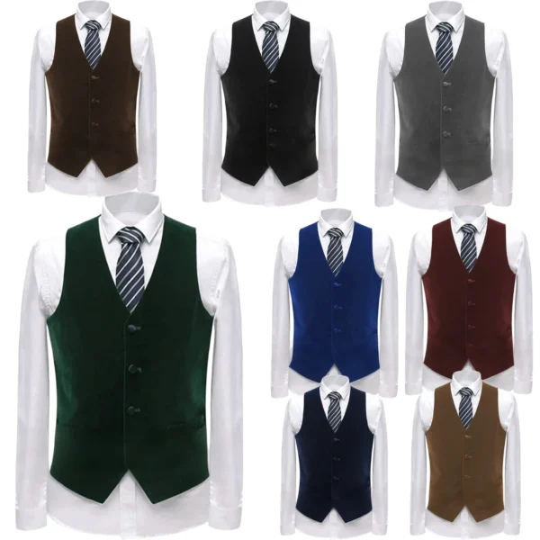 Men's Velvet Vest with V-neck, Formal Suit Vests，Fashionable Single-breasted Suit Vests for Men，sleeveless Jacket with Pockets