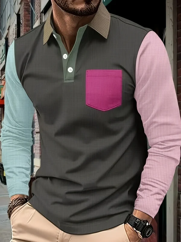 Spring And Fall Best-Selling Men's Fashion POLO Shirt, T-Shirts Men's, Colorful Patchwork, Fun Clothes Bar And House Party Style - Image 4