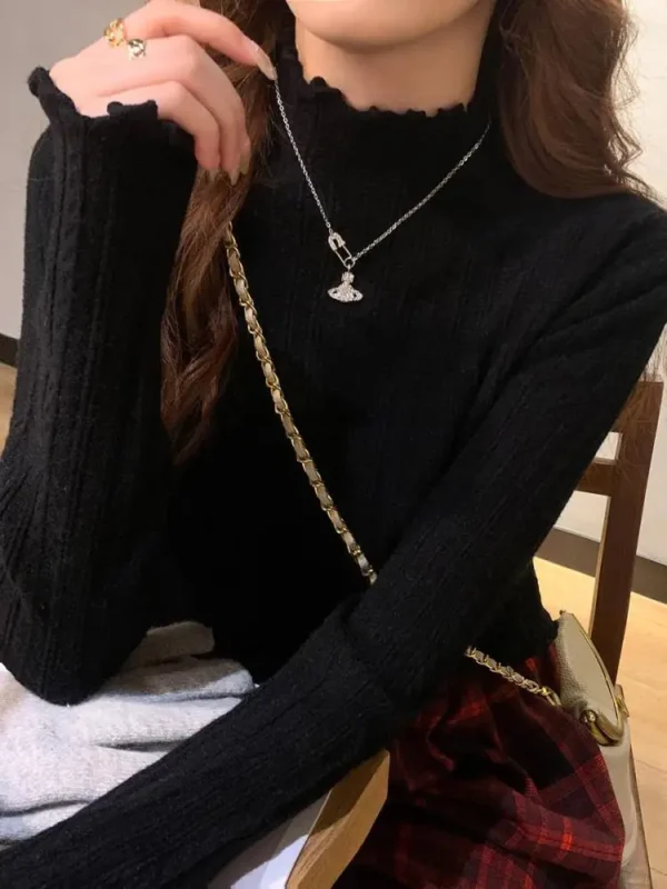 2024 Ruched Turtleneck Women Sweaters Autumn Winter Warm Pullover Slim Tops Knitted Sweater Jumper Soft Pull Female - Image 4