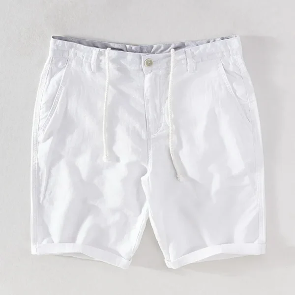Cotton Linen Shorts for Men Summer New Solid White Straight Loose Holiday Shorts Man Casual Button Fly Short Pants 037 - Image 2