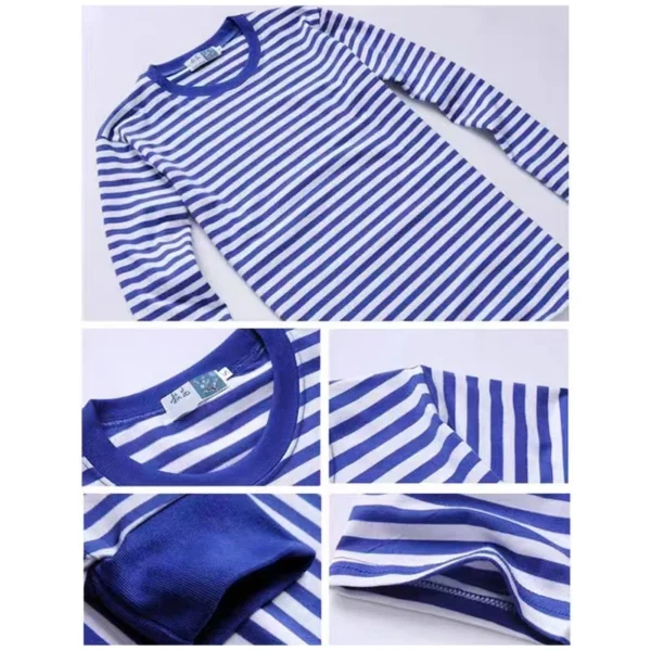 Men's Striped Long Sleeve T-shirt Retro Round Neck Rib Cuff Sailor Top Casual Pullover Top Navy Style T-shirt Men's Clothing - Image 5