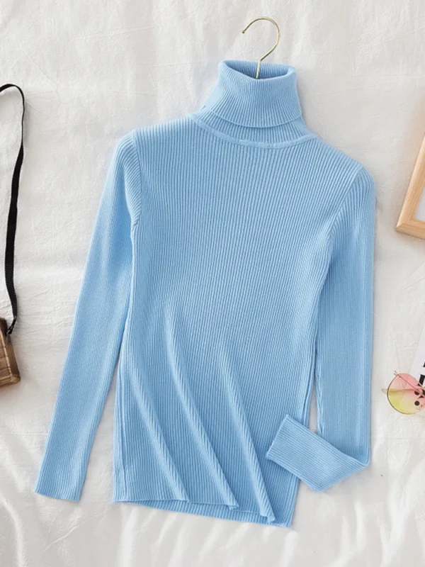 Korean Fashion Turtleneck Women Autumn Winter Pullover Sweater Basic Solid Casual Slim Stretch Ribbed Knitted Top Woman Sweaters - Image 4