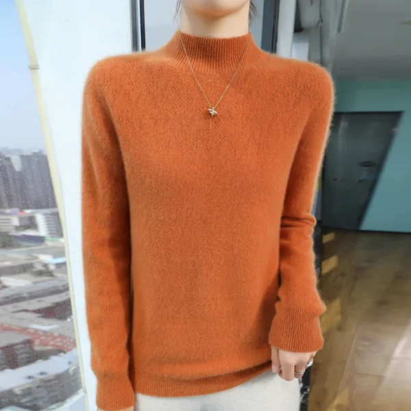 Autumn and winter new semi high neck women's sweater, wool knit sweater, loose and slimming, warm and hollow out design anti pil - Image 2