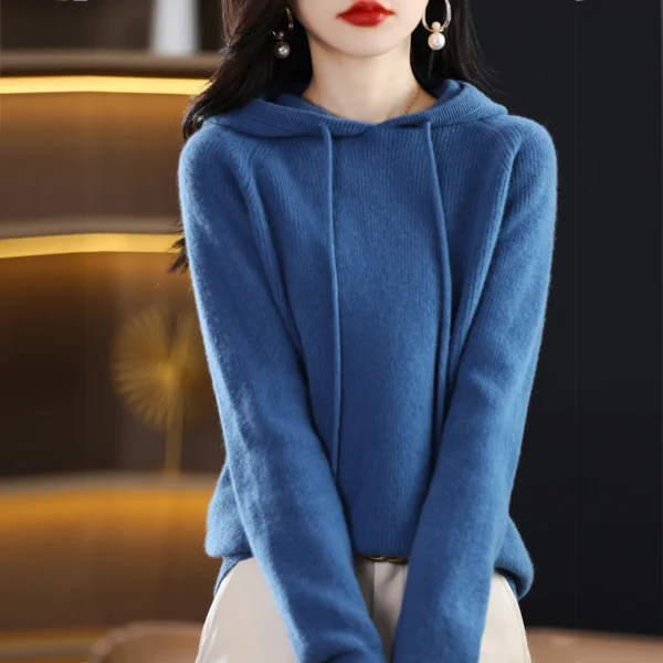 2024 Hooded Autumn and Winter New Knitted Sweater. Loose Women's Sweater Hooded Top Pullover Base Sweater - Image 2