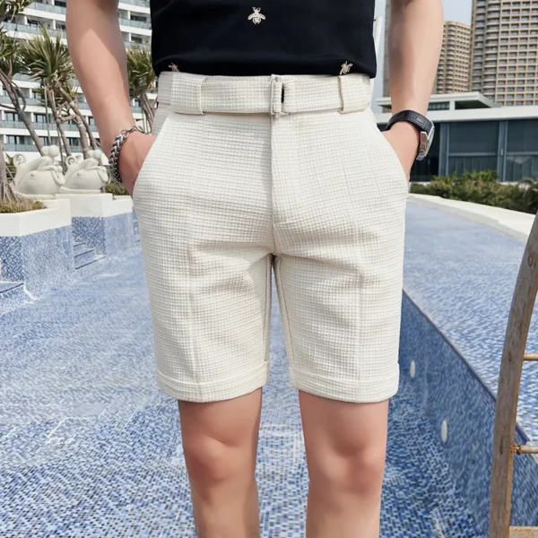 Ropa Hombre Men's Shorts With Belt Fashion Summer Knee Length Bermudas Masculina Slim Fit Casual Plaid Short Homme High Quality