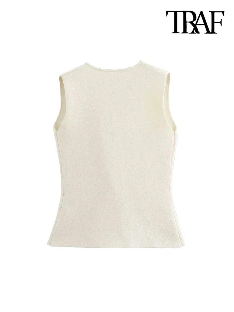 TRAF Women Fashion With Golden Buttons Knit Waistcoat And High Elastic Waist Pleated Midi Skirt Female Two Piece Sets Mujer - Image 4