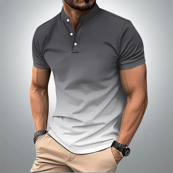 Men's Summer Business Casual Comfortable Polo Shirt Male Daily leisure sports stand collar Top 3D Gradient Short Sleeve T-Shirt