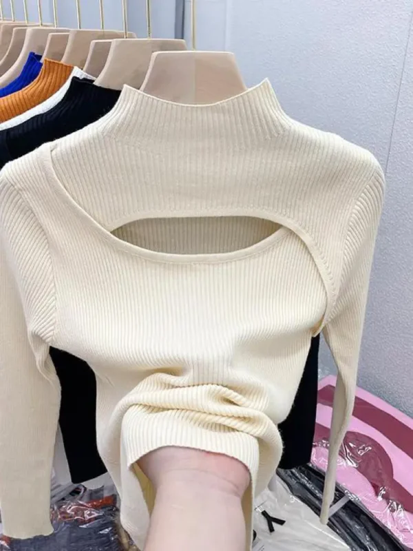 2024 Autumn Winter Sexy Hollow Out Women Sweaters Tops Slim Vintage Jumper Soft Warm Pull Female Casual Pullover Knitted Sweater - Image 6