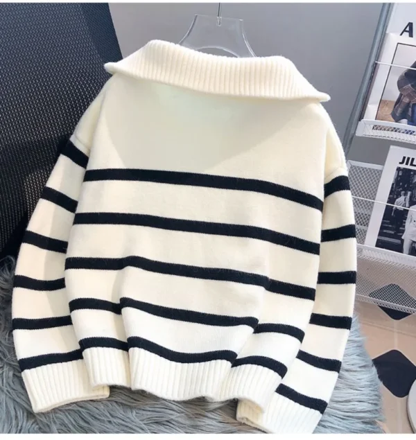 Sweater Pullover Women Spring and Autumn Underwear 2023 New Zipper Stripe Underlay Short Style Popular Premium Sweater Female - Image 6