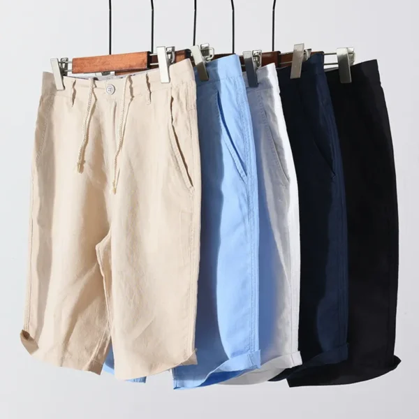 Cotton Linen Shorts for Men Summer New Solid White Straight Loose Holiday Shorts Man Casual Button Fly Short Pants 037 - Image 5