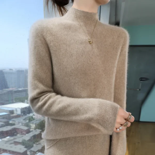 Autumn and winter new semi high neck women's sweater, wool knit sweater, loose and slimming, warm and hollow out design anti pil - Image 6