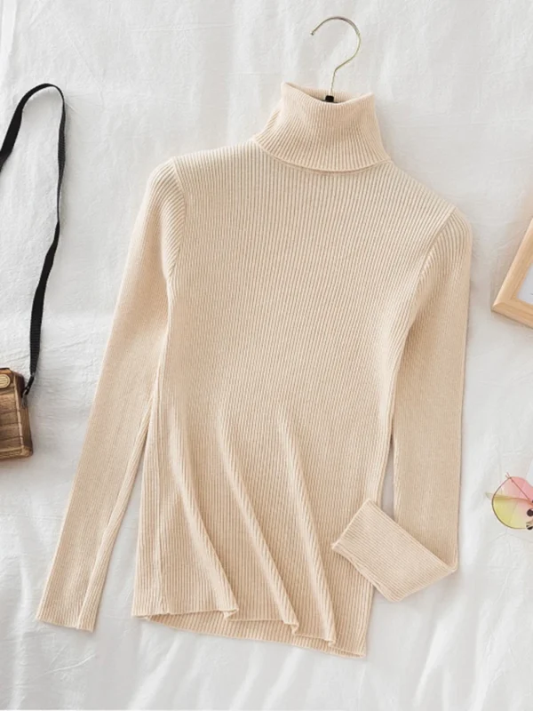 Korean Fashion Turtleneck Women Autumn Winter Pullover Sweater Basic Solid Casual Slim Stretch Ribbed Knitted Top Woman Sweaters - Image 2