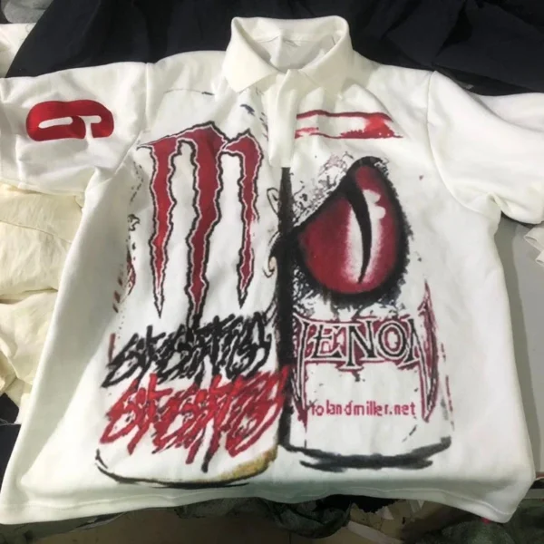 Y2K Punk Goth Style Fashion Personality Unique Design Polo Shirt Street Hip Hop Harajuku Men Short Sleeved Graffiti Summer Dress - Image 5