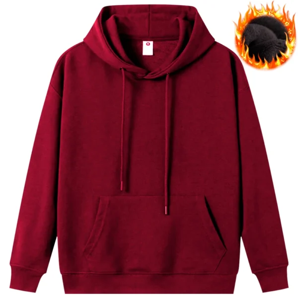 Solid Color Hoodies Warm Thick Plush Mens Clothing Oversize Hoodie Hip Hop Pullover Cozy Simplicity Sweatshirt Casual Tops - Image 4