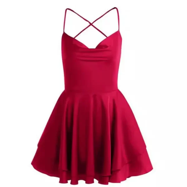 2024 European and American clothing summer sexy fashion new satin backless strap suspender ruffled A-hem dress - Image 5