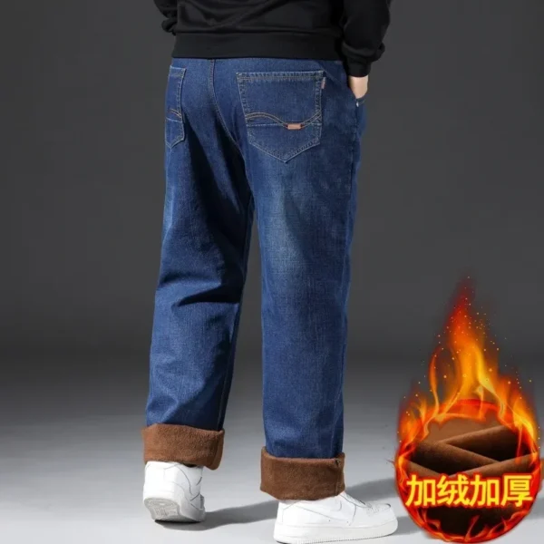 65-150kg Plus Size Denim Jeans Men Thick Autumn and Winter Fleece Pants Loose Straight Casual Elastic Warm Fashion Trousers - Image 6
