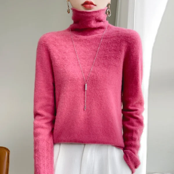 Autumn and Winter Sweater Women's Loose Stacked Collar Bottom Shirt Hoodie Long Sleeve Hollow Warm Versatile Knitted Sweater - Image 3