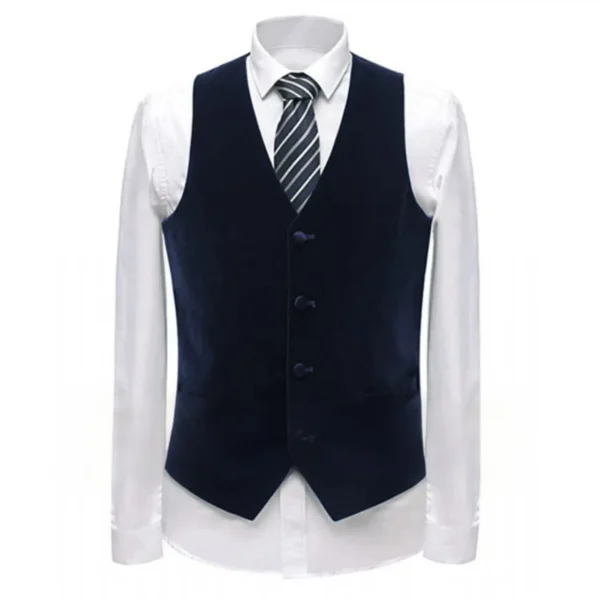 Men's Velvet Vest with V-neck, Formal Suit Vests，Fashionable Single-breasted Suit Vests for Men，sleeveless Jacket with Pockets - Image 3