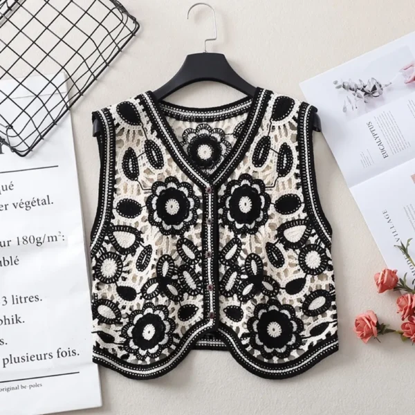 Sexy Hollow Out Knit Tank Tops Women Colorblock Korean Fashion V Neck Floral Camisole Female Beach Style Crop Top Dropshipping