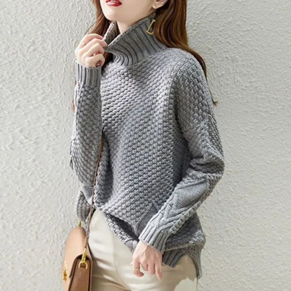 Korean Solid Color Long Sleeve Women's Clothing Pullover Sweater Knitted Turtleneck Screw Thread Autumn Winter High Street Tops