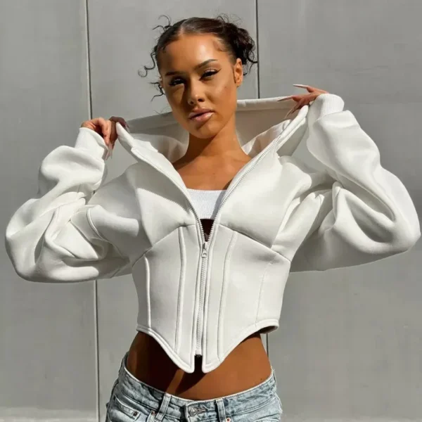 G24TP143 Women's Autumn/Winter Casual Long Sleeve Hooded Cardigan Cropped Jacket Top European and American Cross-border Style - Image 3