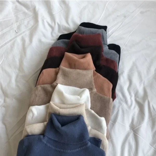 Elegant Turtleneck Women's Sweater Autumn Winter Pullover Slim Bottoming Knitted Tops Casual Long Sleeve Jumper Pull Femme