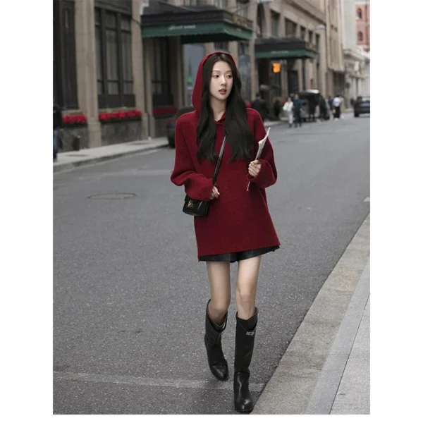 Women Autumn Winter Korean Simplicity Red Knitting Women Clothing Fashionable Pullover Soft Warm Long Sleeve Sweater Top Tee - Image 4