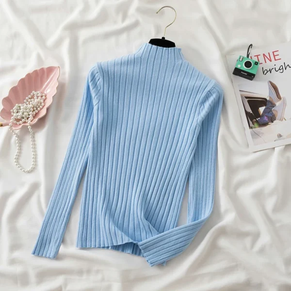 Women Pullover Ribbed Knitted Sweater Autumn Winter Pullovers Turtleneck Long Sleeve Slim Basic Solid Female Sweaters Tops - Image 6