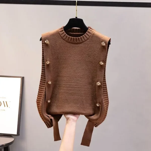 Women's waistcoat spring and autumn outer wear pullover sweater 2023 fashion casual new ladies sleeveless round neck knitted top - Image 2
