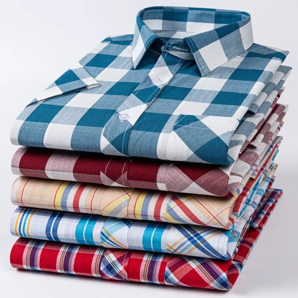 Plus size 8xl thin 100%cotton short sleeve shirts for men slim fit casual plain shirt fashion plaid tops korean popular clothes - Image 4
