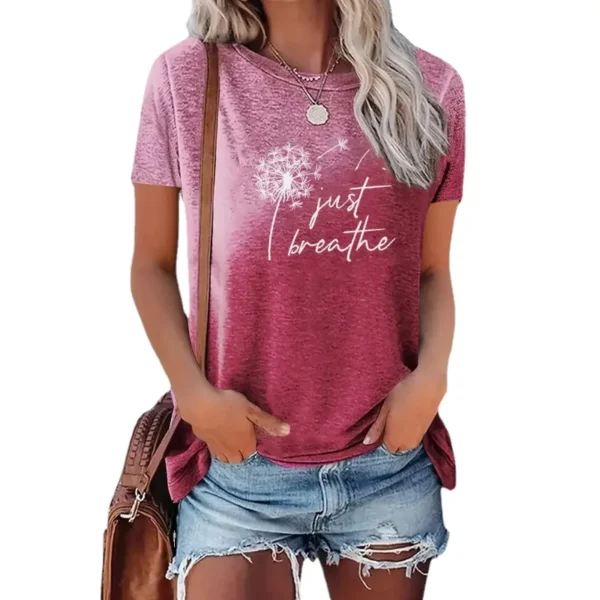 2024 New Spring Summer Women's T- Shirt Dandelion 3 Gradual Print Oversized Top Fashion Clothingng Vintage Short-sleeved - Image 3