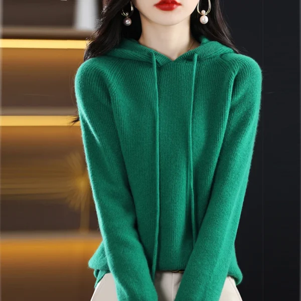 2024 Hooded Autumn and Winter New Knitted Sweater. Loose Women's Sweater Hooded Top Pullover Base Sweater - Image 5