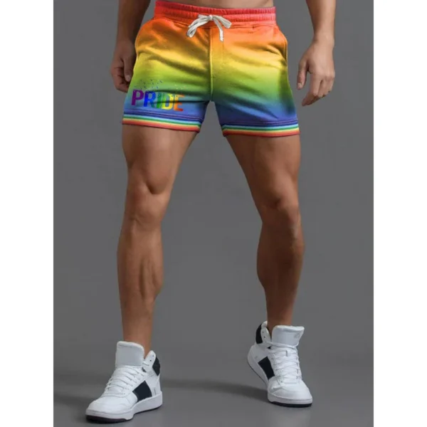 BabYoung Men's Rainbow Pride Rainbow Striped Casual Shorts Cotton Sports Shorts Fashion Men Capris Couples Plus Size S~4XL