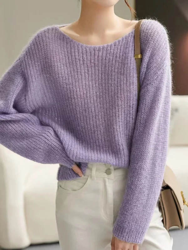 Elegant See-through Women Sweater Pullover Loose Jumper Autumn Winter Soft Warm Women Knitwear Sweater Basic Solid Cashmere Tops - Image 5