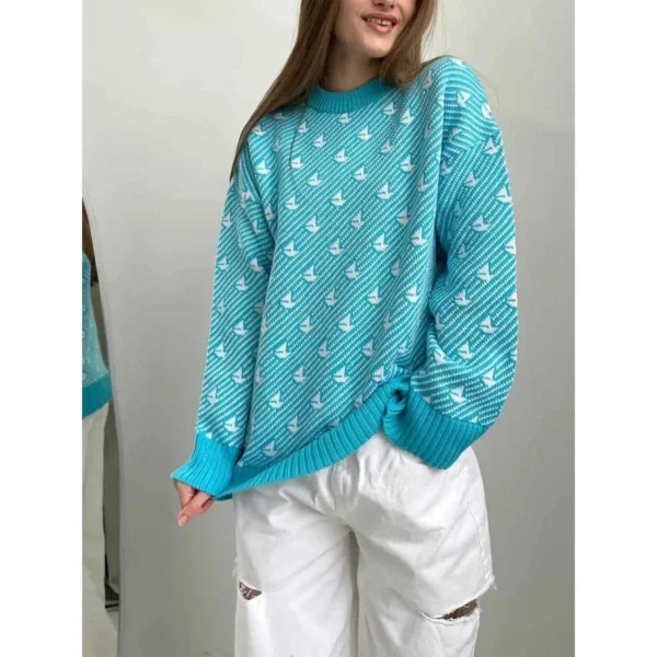 Zekye Winter Women's Sweater Sailboat Knitted Pullover Women's Fashion Sweaters Loose Female Top Thick Warm Y2k Clothes - Image 3