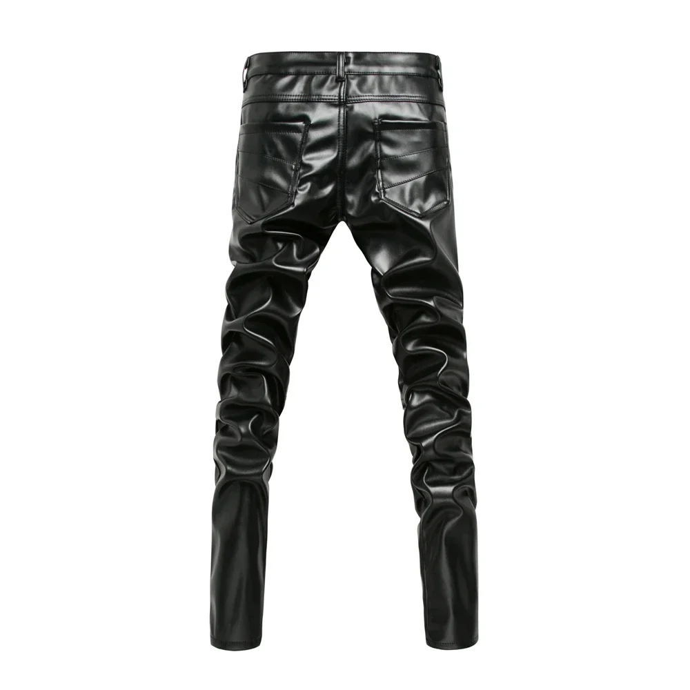 New Winter Men Skinny Biker Pu Leather Pants High Street Fashion Motorcycle Trousers for Male Stage Club Wear - Image 2